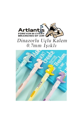 Işıklı Dinazor Uçlu Kalem Seti Pembe 0.7 Mm 1 Paket Dinazor Başlıklı Versatil Kalem Süslü Silikonlu Hediyelik Kalem Pembe