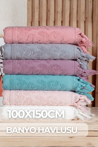 6'lı Saçaklı Banyo Havlu Seti 100x150cm Çok Renkli