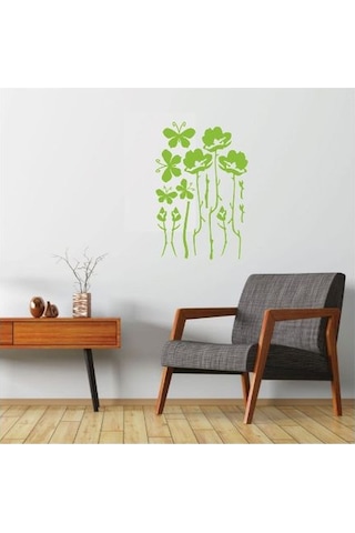 Duvar Süsü Sticker 2 Adet Yeşil Çiçekli Şeffaf Filmli Pvc 48x33