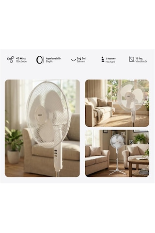 Everest Fan10 Ecowind Beyaz Metal Yıldız Ayak 3 Bıçaklı Vantilatör- Pervanesi 16" Maks 45w 3 Kademe