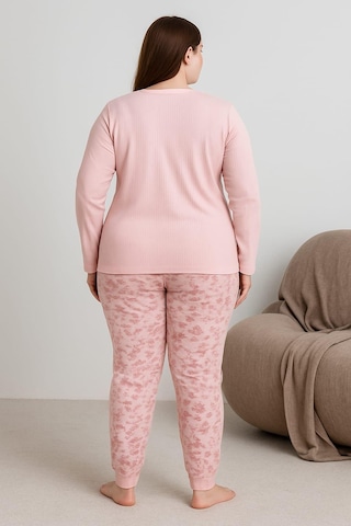 Kadın 0330 Büyük Beden Raporlu Pijama Takımı Pembe Pembe