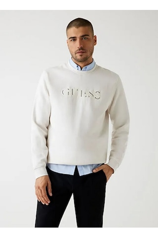 Guess M5bq08k9z21 Cn Basic Erkek Sweatshirt Beyaz