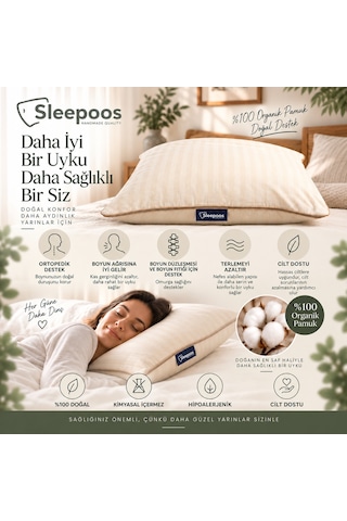 Sleepoos %100 Organik Pamuk Yastık 50 x 90