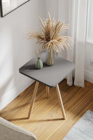 İntergo Kare Tasarımlı Ahşap Ayaklı Tekli Zigon Sehpa Antrasit Gri