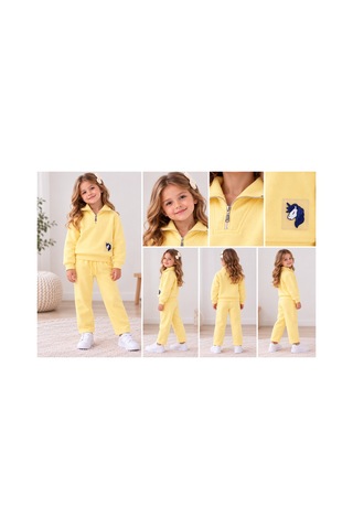 Toikids Kız Ve Erkek Çocuk Yarım Fermuarlı Eşofman Takımı Sarı