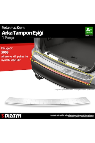 S-dizayn Peugeot 5008 2 Krom Arka Tampon Eşiği 2017-2020 A+ Kalite