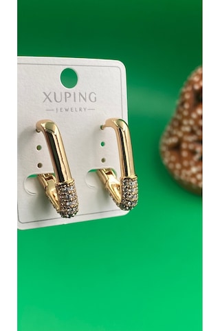 Xuping Rose Gold Üçgen Zirkon Taşlı Halka Küpe Gold