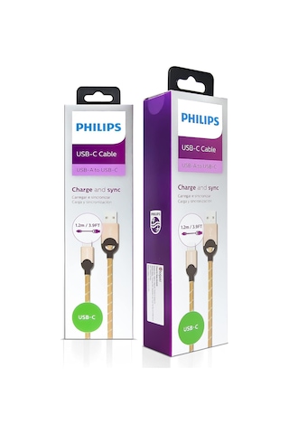 Philips Dlc2628g/97 Usb-a To Usb-c Örgülü Hızlı Şarj Kablosu, 1.2 Metre, Altın