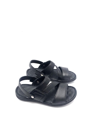 Derilax Hakiki Deri Tam Ortopedik Günlük Giyime Uygun Masajlı Erkek Sandalet Siyah