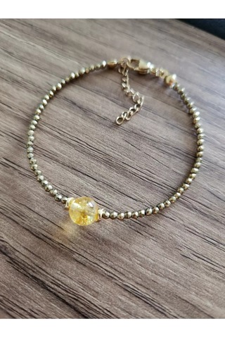 Sitrin Taşı Ve Hematit Minimal Bileklik Sarı