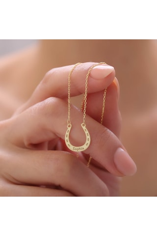 925 Ayar Gümüş İsimli Şans Sembolü Nal Kolye Gold