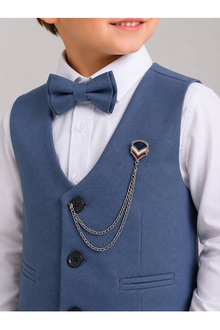 Classics Men Erkek Çocuk Smokin Takım Elbise Yelekli Papyonlu Mavi
