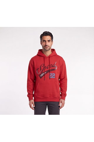 Blow Up Speed 22 Baskılı Kapüşonlu Kırmızı Erkek Sweatshirt 12484 Siyah