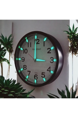 Fosforlu Karanlıkta Parlayan Küçük Çocuk Odası Siyah Duvar Saati Çap 22 Cm Siyah