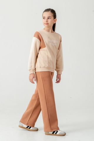 Kız Çocuk Make Your Baskılı 3 İplik Kalın Kışlık Eşofman Takımı Ak4227 Kahverengi