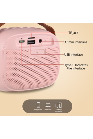 Ranyeek K30 Pembe Bluetooth 5.0 Hoparlör - Dış Mekan Taşınabilir, 6w Ses, İki Mikrofonlu Karaoke, Renkli Işık Efekti, 1200mah Pil