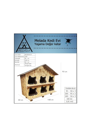 Melada Kedi Evi Dış Ortam Uygun Ahşap Kedi Evi Osb 100x95x50 Cm