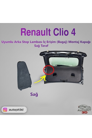 Renault Clio 4 Uyumlu Sağ Arka Stop Lambası İç Erişim Bagaj Montaj Kapağı