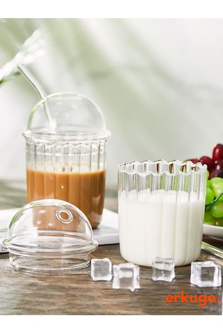 Cam Kapaklı Pipetli Borosilikat Sunum Bardağı, Isıya Dayanıklı Bardak, Kahve Bardağı 550 Ml Icemocha