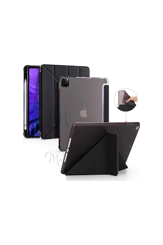 Apple Uyumlu iPad Pro 12.9 5. Nesil 2021 Kılıf Kalem Bölmeli Trifolding Case A2378 A2379 A2461 A2462
