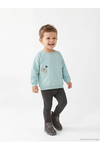 Lc Waikiki Yeşil Erkek Bebek Baskılı Sweatshirt Ve Eşofman Altı YESIL