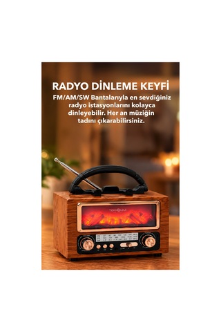 Nostaljik Radyo Şömine Görünümlü Müzik Kutusu Retro Ahşap -bluetooth Hoparlör Speaker & Usb Destekli Ns-901bt