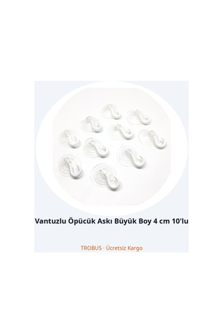 Trobus Vantuzlu Öpücük Askı Büyük Boy 4 Cm 10'lu