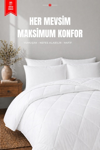 Moon Tek Kişilik Yorgan 1 Yorgan + 1 Yorgan Ultra Yumuşak 4 Mevsim Konforlu Uyku Seti Beyaz