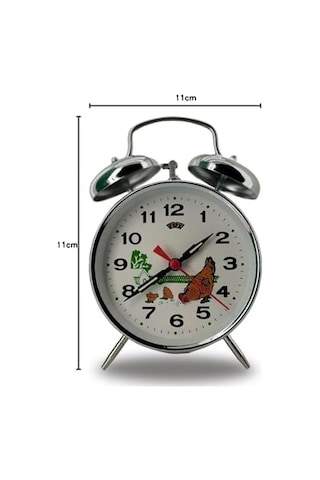 Kurmalı Çift Çanlı Çalar Saat Tavuk Ve Çiftlik Desenli Nostalji Masaüstü Saat 11x11x6 Cm Ebatlarında Dekoratif Yatak Odası Çocuk Ve Genç Odası İçin Diğer