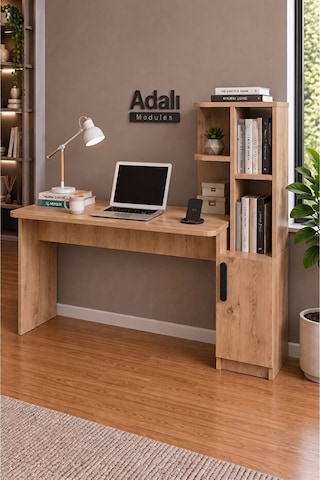 Ders Çalışma Masası Kavisli Kitaplıklı 120 Cm Çalışma Masası Öğrenci Masası Ofis Çalışma Masası Atlantik Çam