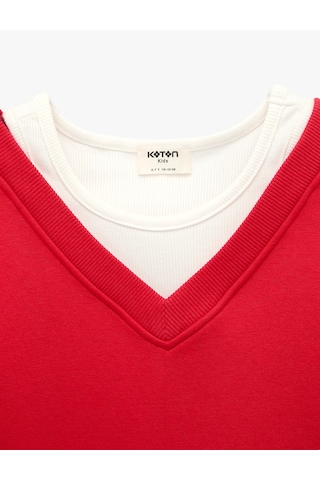 Koton Katmanlı V Yaka Uzun Kollu Pamuklu Şardonlu Sweatshirt Kırmızı 7wkg10051ak
