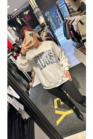 Ziley Quzu Leopar Nakış Amour Baskılı Sweat Çok renkli