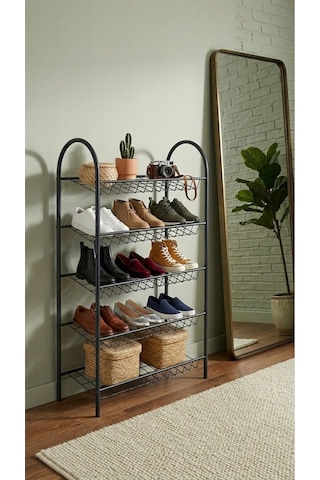 Uykula 5 Raflı Metal Ayakkabılık - Çok Amaçlı Modern Antre Düzenleyici - Siyah 64x108x30 Cm