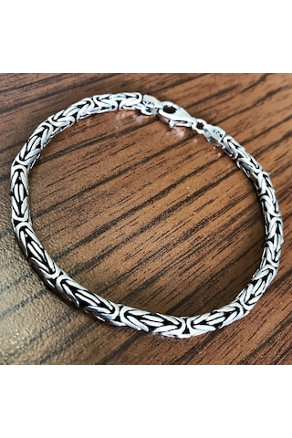 Takı Dükkanı 925 Ayar Gümüş Erkek Bileklik Yuvarlak Kral Model 4mm Genişlik 21cm Uzunluk msb05
