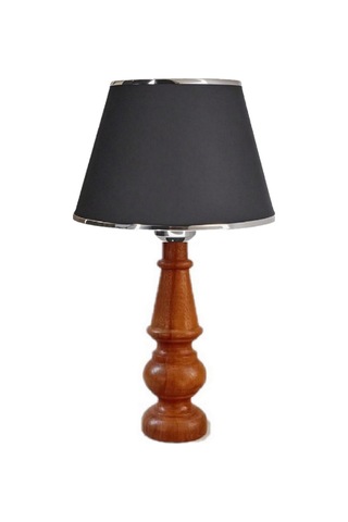 Ahşap Gövdeli Kumaş Başlıklı Dekoratif Abajur Masa Lambası Aydınlatma Lamba Gümüş