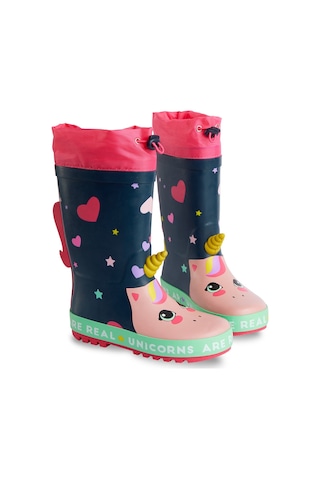 Denokids Kalpli Unicorn Kız Çocuk Lacivert Pembe Yağmur Botu Lacivert - Pembe