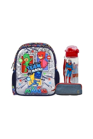 Pj Masks Lisanslı Anaokulu Çantası Çift Gözlü Kalemlik Lisanslı Matara Mavi MAvi