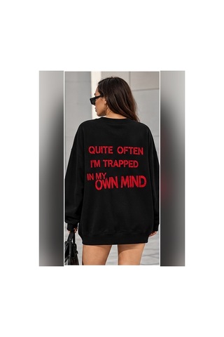 Velora Grup Unisex Yıldız Desenli Oversize Bisiklet Yaka Triko Kazak Siyah - 938180151 Siyah