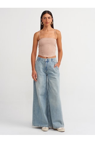Dilvin Askılı Crop Top  Bej