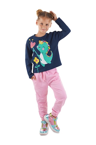 Denokids Tatlı Dino Kız Çocuk T-shirt Pantolon Takım Çok Renkli