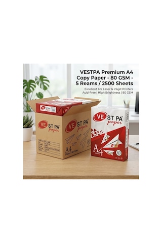 Vestpa Paper A4 Fotokopi Kağıdı 80 G/m² 1 Kutu / 5 Top - 2.500 Sayfa Vestpa Paper A4 Fotokopi Kağıdı 80 G/m² 1 Kutu / 5 Top - 2.500 Sayfa