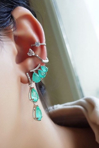 MorMajor Silver Tekli , Ithal Paraiba Tourmalin Taşlı Damla Kesim Gümüş Küpe-7356