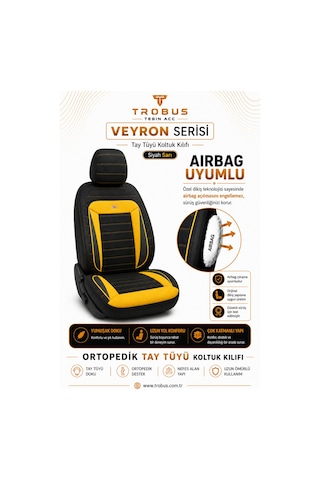 Veyron Serisi Tay Tüyü Ortopedik Koltuk Kılıfı 5'li Takım Siyah Sarı