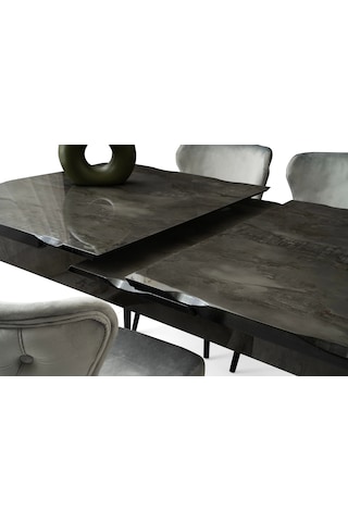 Ortadan Açılır Büyüyen 90x160cm Mermer Desenli Ahşap Salon Yemek Masa Sandalye Takımı 4 Nergis Sanda Mermer-ekru