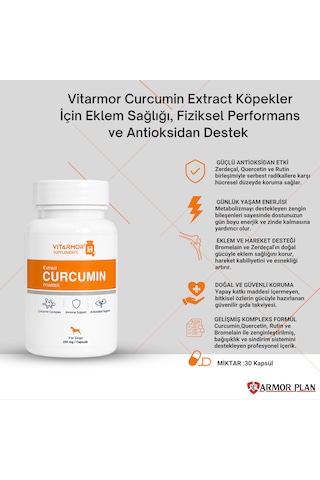 Vitarmor Curcumin Extract Dogs Köpekler İçin Eklem Sağlığı, Fiziksel Ve Antioksidan Destek 30 Kapsül