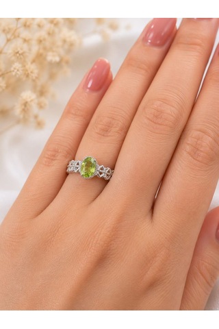 Peridot Taşı Ayarlanabilir Çelik Kadın Yüzük Açık Yeşil