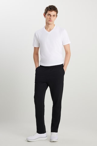 AC&Co / Altınyıldız Classics Erkek Sıyah Beyaz Pamuklu Rahat V Yaka Beli Lastikli Cepli Pijama Takımı Sıyah Beyaz Siyah - Beyaz