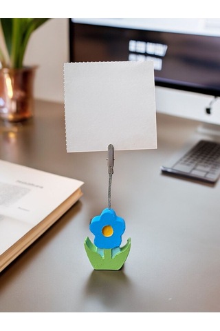 Mavi Papatya Not - Fotoğraf Tutucu Hediye Ofis Seti Mavi