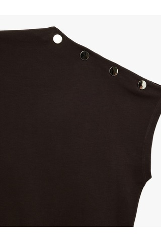 Koton Modal Kumaş Aksesuar Düğme Detaylı Hafif Dik Yaka Kolsuz Tişört Kahverengi 6sak50242ek Kahve