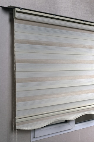  Etekli Premium Çift Renk Krem - Beyaz Ev Ofis Zebra Stor Perdeler Krem Beyaz